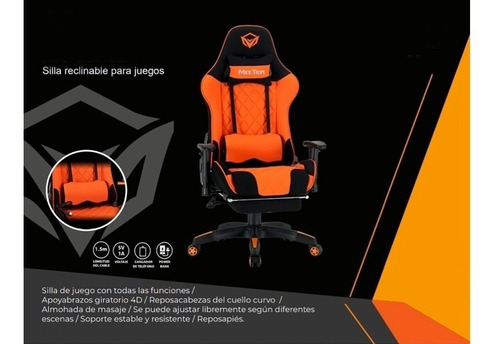 Imagen 1 de 1 de Silla Gamer Masajeador Y Apoya Pies Meetion