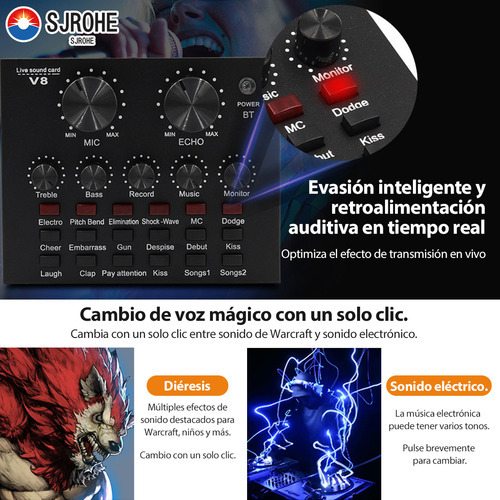 Sjrohe Mejor Tarjeta De Sonido Para Streaming En Calidad Profesional Tarjetas De Sonido Con Mezcladora Integrada Conexión Usb,control De Mezcla Consolas De Audio Micrófonos Profesionales Ecualización