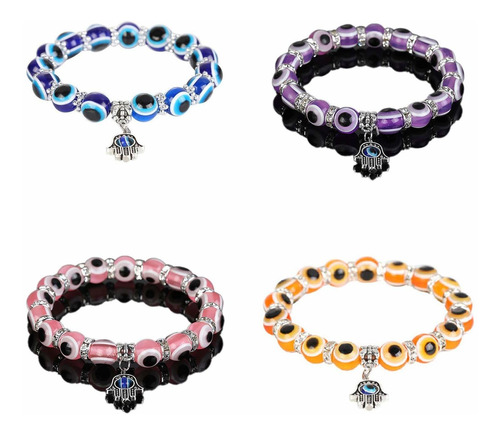 4 Pulseras De Cuentas De Mal De Ojo Hamsa, Mano De Fatima, A