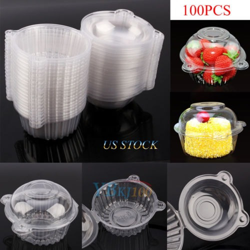 100x Clear Plastic Single Cup Cake Boxes Holder Muffin Case 