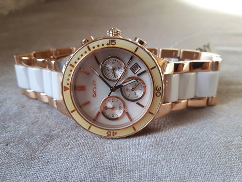Relógio Original Donna Karan Dourado E Branco Em Cerâmica