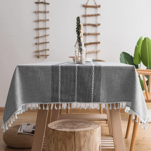 Mantel Rectangular De Lino De Algodón Con Borlas 1.40x3.0m