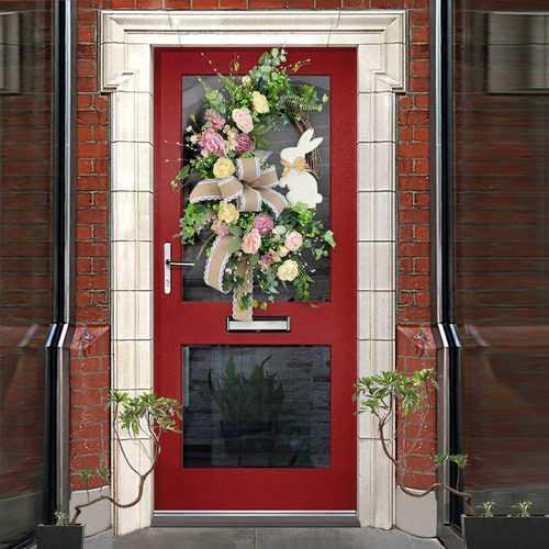 Corona Decorativa Para Puerta Con Forma De Conejito De Pascu