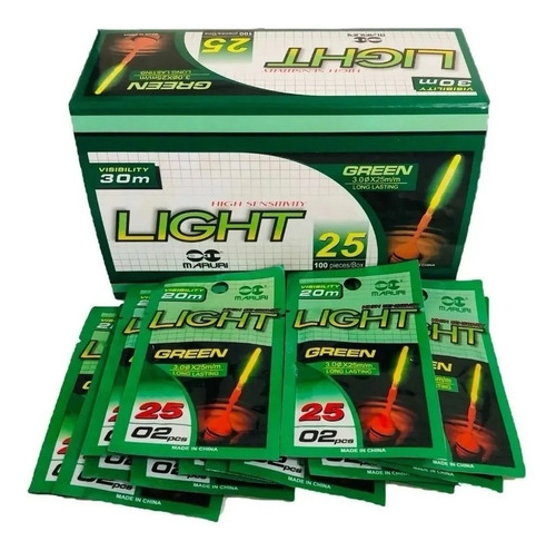 Luz QuĂmica Maruri Power Light 3.0x25 mm-caixa C/50x2-100 unidades Cor Verde-Claro