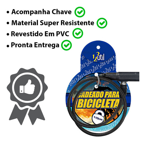 Cadeado Para Bicicleta Com Chave 110cm*08mm Cor:preto