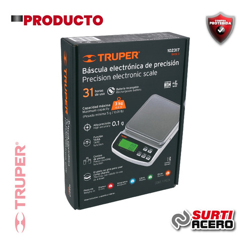 Báscula Digital De Precisión, 3kg, Truper 102317 102317