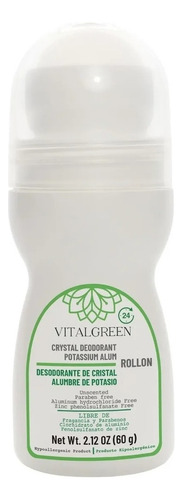 Desodorante Cristal Alumbre Roll On 90g Vital Green Fragancia Sin Fragancia