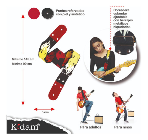 Flamas - Tahalí Strap Para Guitarra O Bajo Color Rojo