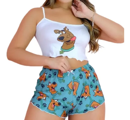 Short Doll Cropeed Ondinha Suede Personagens Roupa De Dormir