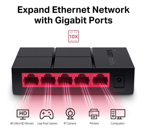 Imagen 2 de 4 de Switch Gigabit Mercusys 5 Puertos Ms105g 10/100/1000 Desktop
