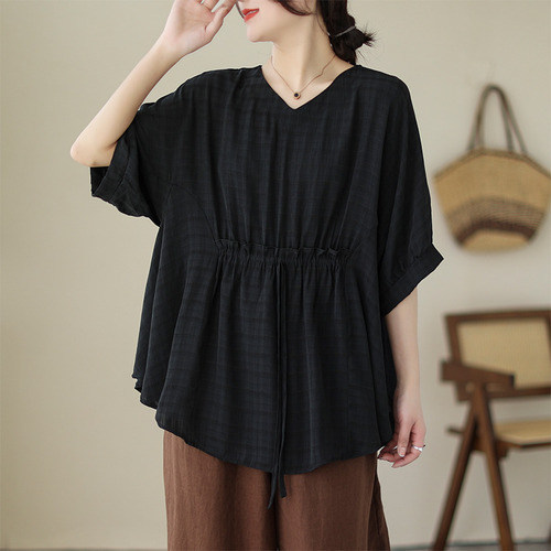 Top Doblado De Verano De Algodón Y Lino Para Mujer, Talla Gr