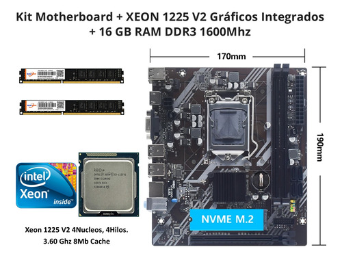 Kit Motherb Intelh61 1155+xeon1225 V2 Graficosin+16gb Ram