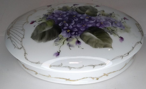 Cofre De Porcelana Con Dibujo Central Flores Pintado A Mano