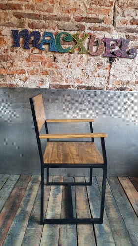 Imagen 7 de 8 de Mesa Industrial Comedor 160x80 Con 4 Sillones Madera Hierro