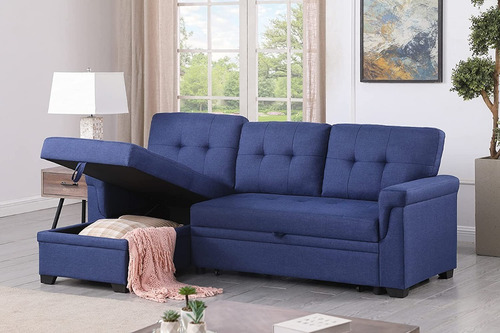 Sofá Seccional Reversible C/almacenamiento Azul, Lilola Home