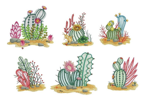 Diseños Matrices Para Maquinas De Bordar Cactus Flores 10cm