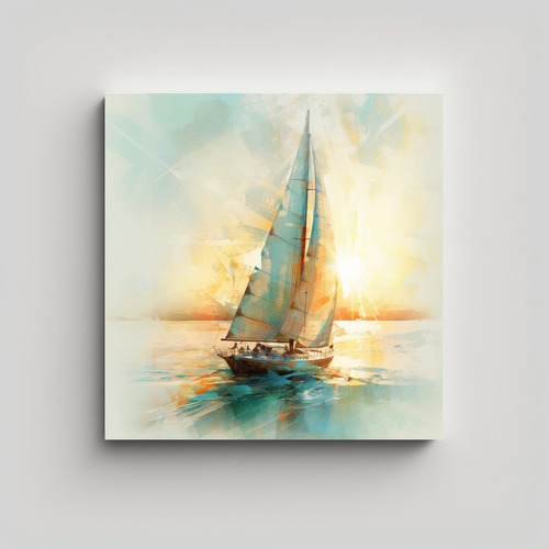 20x20cm Cuadro Decorativo: Velero Mar Atardecer En Foco Clar