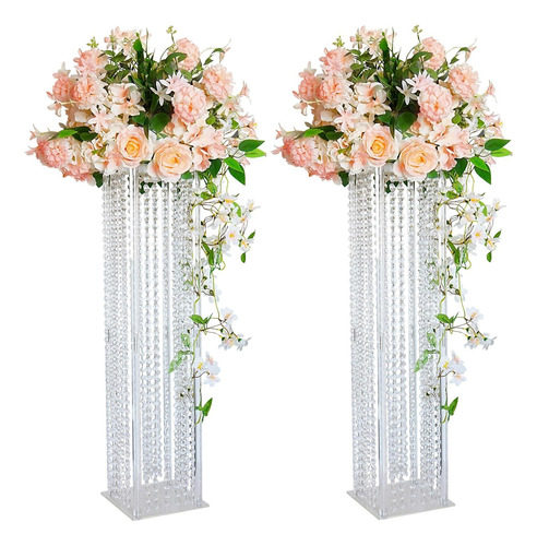 Soporte De Flores De Columna De Acrilico Con Cuentas De Cris