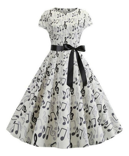 Vestido Mecedora Vintage Con Notas Musicales De Los Años