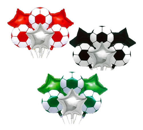 Imagen 2 de 4 de Set X6 Globo Pelota Futbol Y Estrellas Fiesta Cumpleaños