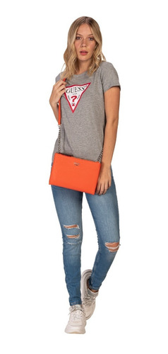 Imagen 5 de 7 de Bolsa Guess Kalei Mini Dbl Zip Crossbody En Color Naranja