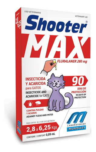 Pipeta Antipulgas Shooter Max Gatos 2,8 A 6,25kg (3 Meses)