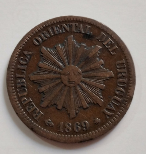 Uruguay Moneda Dos Centesimos 1869 