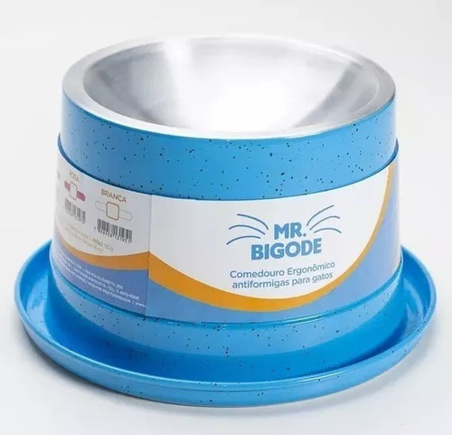 Comedouro Ergonômico Antiformiga P/gato Mr.bigode 140ml Azul