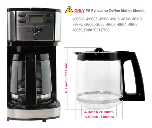 Garrafa De Vidro De Reposição De 12 Xícaras Para Cafeteira H