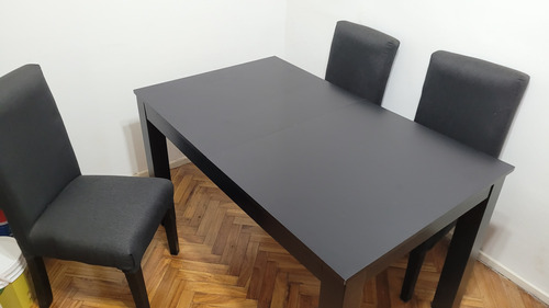 Mesa Extensible Y 6 Sillas Chenille Antidesgarro Negro