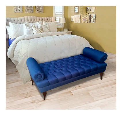 Mueble Pieza Pie De Cama Adil Lino Azul 1pz Sala Sofa Sillon