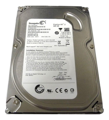 HD PC DVR Seagate Pipeline, 500 GB, Sata 2, 5900 rpm, color gris