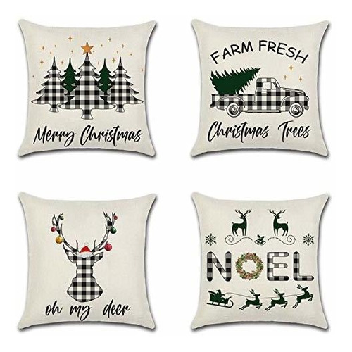 Juego De 4 Fundas De Almohada De Navidad De Farmhouse Con Ch