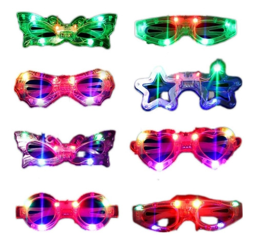 36 Lentes Neon Led Figuras Colores Fiesta Batucada Carnaval