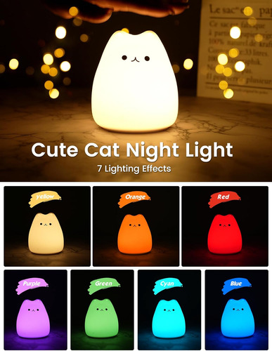 Luz Nocturna De Gato Para Niños Y Niñas De Silicona