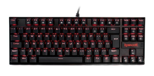 Teclado gamer Redragon Kumara K552 QWERTY OUTEMU Brown português brasil de cor preto com luz vermelho
