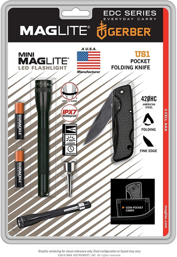 Combo Mini Maglite 2aaa 100 Lumens + Canivete Gerber 420hc