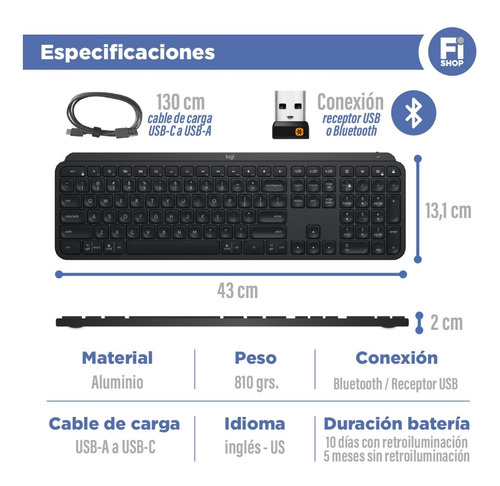 Imagen 2 de 10 de Teclado Bluetooth Logitech Master Series Mx Keys Inglés