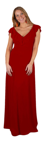 Vestido Largo Marken Rojo Italiano Lycra Vuelo Grande Maria 