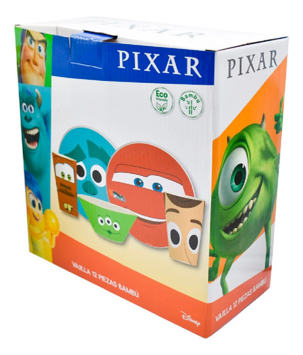 Vajilla De Bambu 12 Pzas Pixar Infantil 1762-41