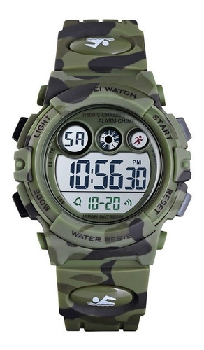 Reloj pulsera digital Skmei 1547 con correa de poliuretano color verde militar - fondo gris