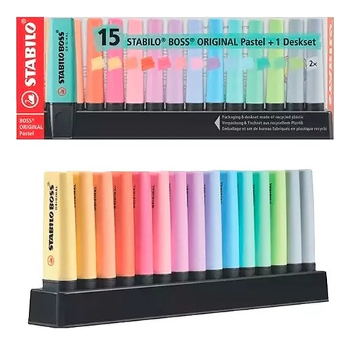 Marca de texto Stabilo Boss Deskset con 15 colores pastel