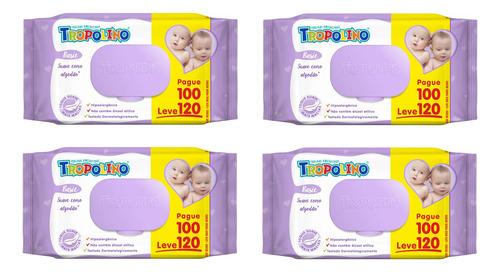 Kit 4 Toalhas Umedecidas Tropolino 120 Unidades - Hygieline