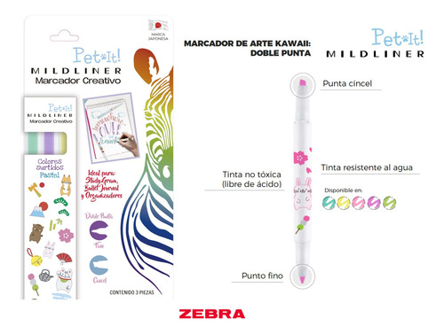 Zebra Paquete J Roller-le + Mildliner Pet-it Pastel Multicolor Multicolor