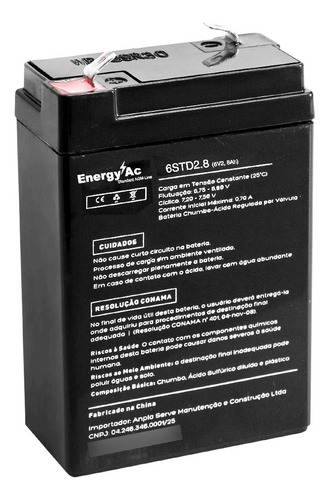 Bateria Selada 6v 2,8ah Arduíno Brinquedos Energy-ac 6std2.8