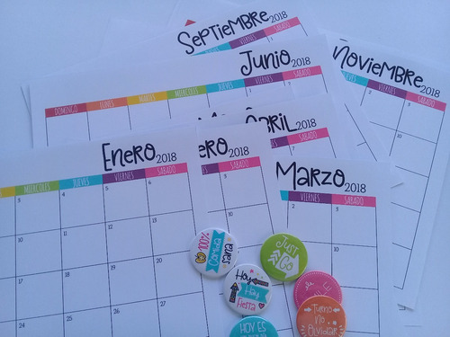 Imagen 3 de 5 de Calendarios Organizador Con 6 Imanes Chapita (pins) 8 Cajas