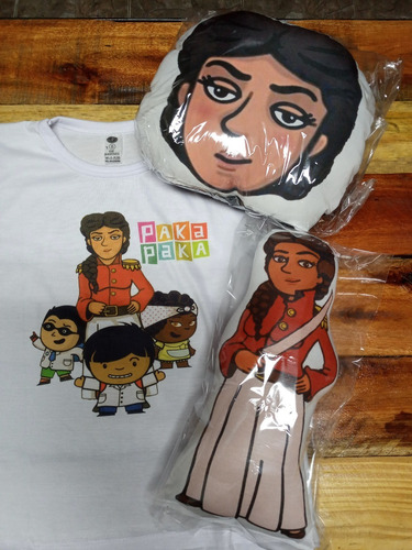 Imagen 2 de 9 de Combo Zamba Paka Paka Remera + Muñeco + Almohadón 5 Personaj