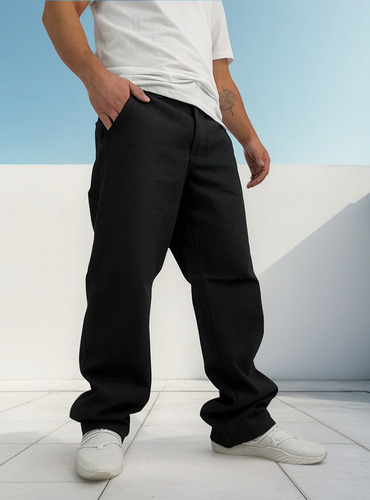 Pantalon Negro Tipo Carpintero Corte Amplio Mezclilla