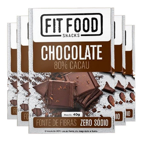 Kit 5 Chocolate 80% Cacau Fit Food 40g