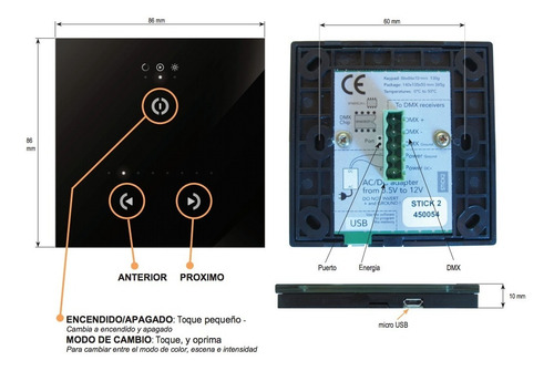 Interfaz De Pared Dmx Stick Gu2 Sunlite Pantalla Táctil @tl